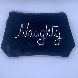 Modella Black Naughty & Nice Bling Rhinestone Letters Zippered Makeup Bag.